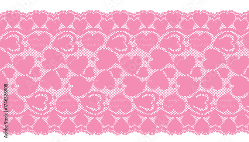 A wide pink lace trim adorned with heart motifs throughout.