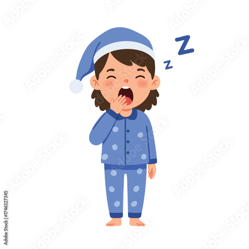 a child in pajamas, mid-yawn with their mouth wide open, showing extreme sleepiness,