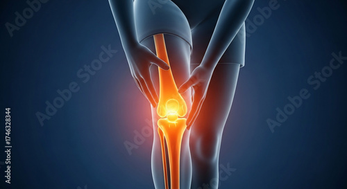 Human knee joint pain highlighted on leg