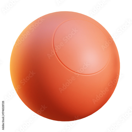 A vibrant orange sphere with a subtle circular indentation on its smooth surface, isolated on a white background.