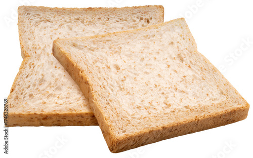 A slice of white whole wheat bread isolated on white background, Sliced white sandwich bread on White Background With clipping path, High resolution photography PNG file.