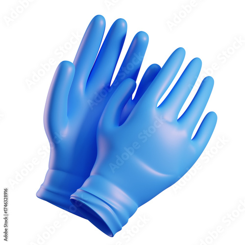 A 3D rendering of a pair of blue medical gloves, showcasing the concept of protection, hygiene, and safety, frequently used in healthcare settings