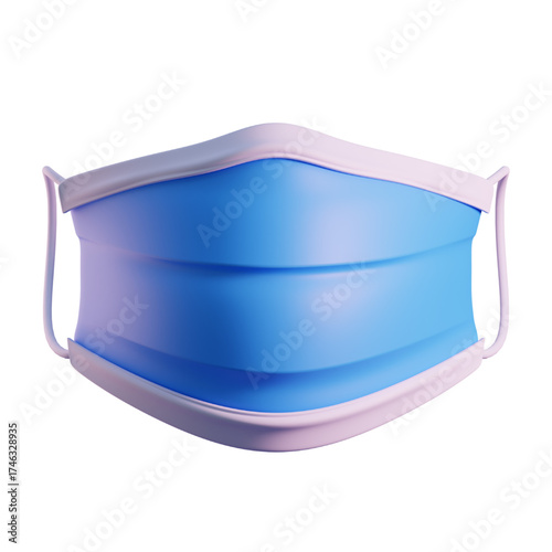 Clean 3D illustration of a blue medical face mask, symbolizing public health, safety, and hygiene, essential for illness prevention and health awareness designs