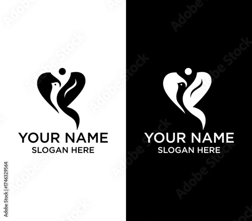Abstract Heart and Dove Logo Symbolizing Love, Unity, Peace, and Hope for Brand Identity