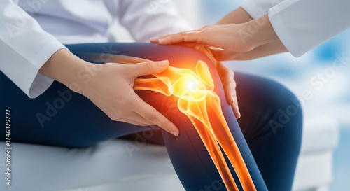 Doctor examining patient's painful knee joint