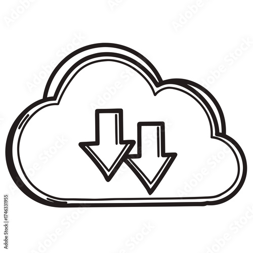 Clean line art icon of a cloud with directional arrows indicating up and down movement