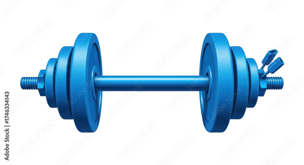 Fototapeta premium Isolated blue dumbbell with weights, gym equipment for training and exercising routine