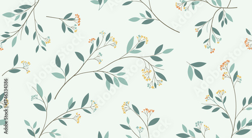 A delicate floral pattern with subtle branches and tiny buds scattered across.