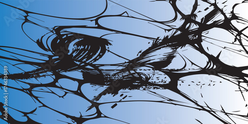 Abstract Black Ink Eye Design Grunge Style Intense Gaze Brush Strokes.
