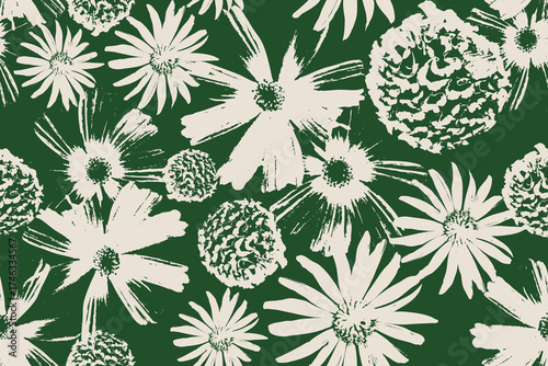 Abstract Modern monotone Hand-drawn flowers, silhouette botanical florals, seamless patterns with floral for textile design, fabric, wallpaper, covers, cards, wall art, posters, and decoration.