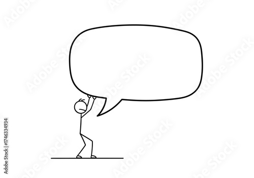 Stick figure holding large empty speech bubble communication concept.
