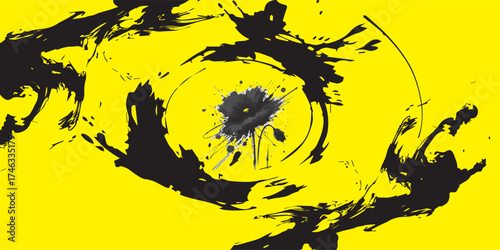 Abstract Black and Gray Flower on a Yellow Background.