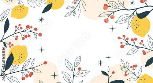 A refreshing abstract background featuring lemons and botanical elements.