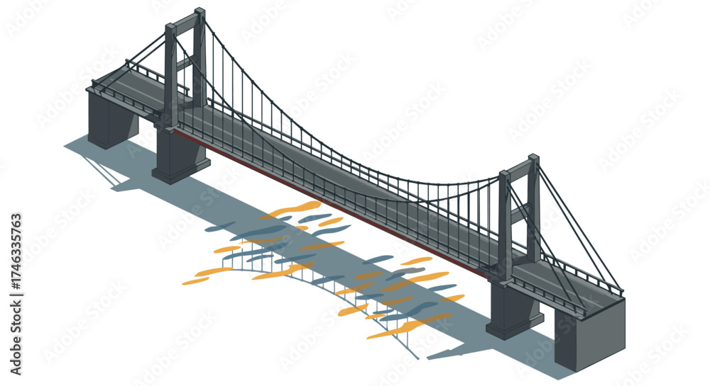 Fototapeta premium Isometric suspension bridge design with shadow effect in urban setting