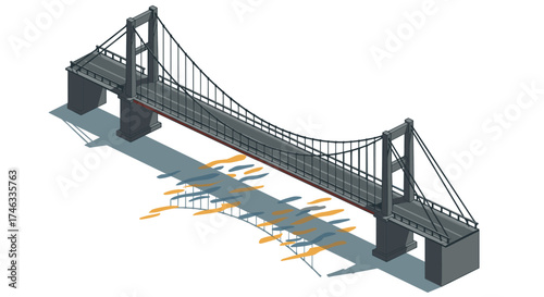 Isometric suspension bridge design with shadow effect in urban setting