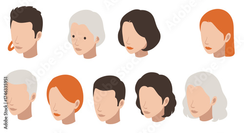 Diverse hairstyles collection featuring various cuts and colors
