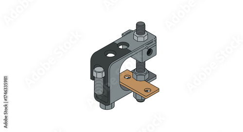 Industrial machine part with hex bolts in isometric style on white background