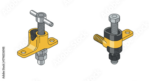 Detailed isometric mechanical clamps for engineering projects