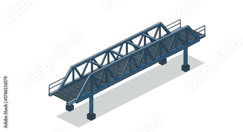 Steel bridge walkway isometric design for construction and engineering projects