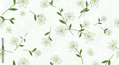 Delicate white flowers scattered across a soft green background.