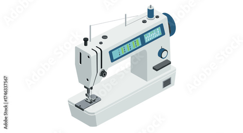 Modern isometric sewing machine with digital display for precise stitching