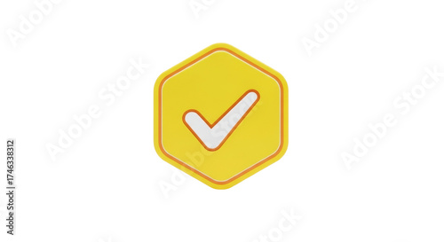 Free Download Isolated yellow hexagon with check mark, symbolizing success, approval, completion, or choice - GFXLoad