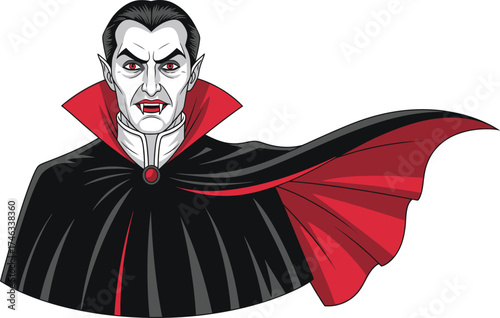 Gothic Dracula Portrait Vector Illustration in Classic Vampire Style