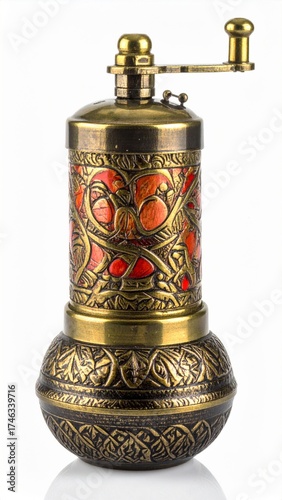 Wallpaper Mural Ornate Brass Pepper Mill with Red Accents on White Background Torontodigital.ca