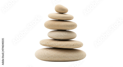 Isolated stack of balanced zen stones representing peace harmony relaxation wellbeing