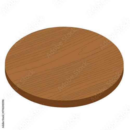 Round wooden cutting or serving board, simple flat texture illustration, brown grain, food presentation graphic