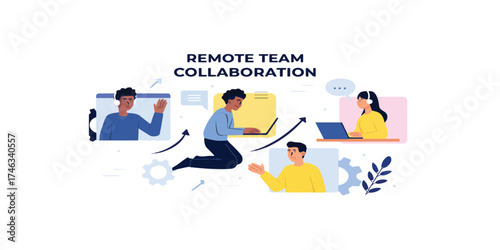 Print  Remote team collaboration flat illustration
