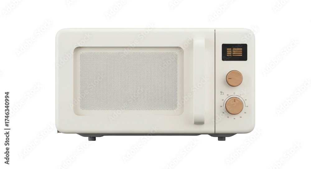 Fototapeta premium Isolated beige microwave appliance, vintage cooking device for household use in a kitchen