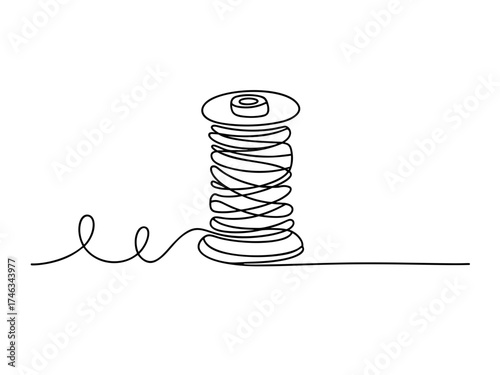 One Line Drawing of Thread Spool Minimal Vector Illustration