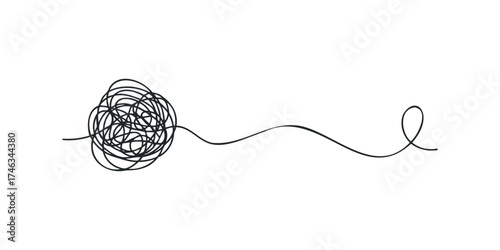 Tangled black line on white background