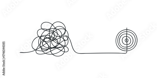Tangled line moving towards a clear target symbol