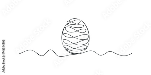 Continuous Line Drawing of an Easter Egg on Wavy Ground
