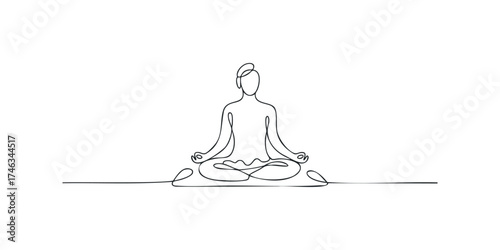 Person meditates in lotus position, minimal line art