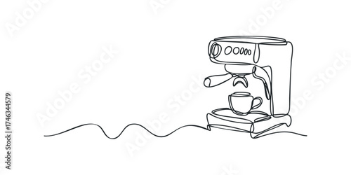 Single Line Drawing Espresso Machine with Cup