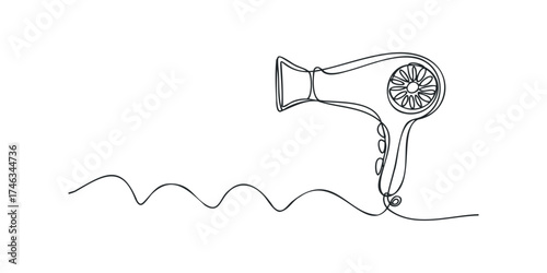 Minimalist line drawing of a hairdryer with cord