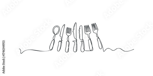 Minimalist single line drawing of cutlery