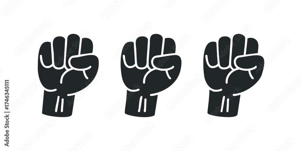 Fototapeta premium Three Raised Fists Symbolizing Unity and Strength
