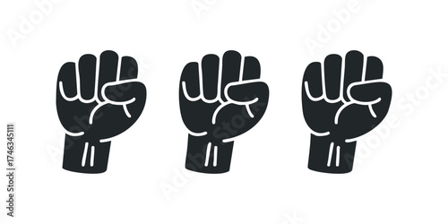 Three Raised Fists Symbolizing Unity and Strength