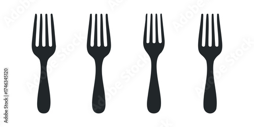 Four Black Forks Lined Up Against White Background