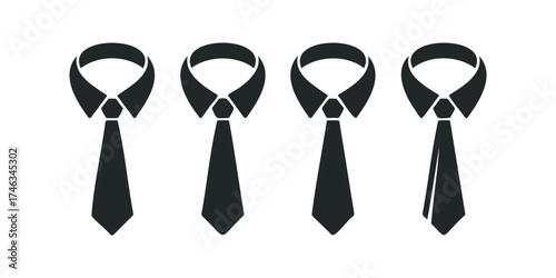 Four Dark Ties Tied in Knots on White Background