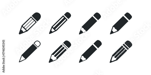 Collection of Eight Writing Pencils with Erasers