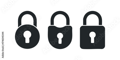 Three Padlock Icons Diverse Shapes