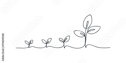 Simple line drawing depicting plant growth progression