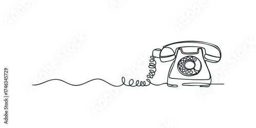 Single Line Drawing of Rotary Dial Telephone