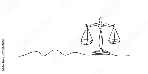 Single line drawing of a balance scale
