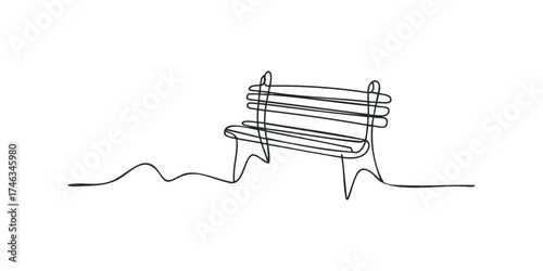 Minimalist bench depicted in single continuous line drawing
